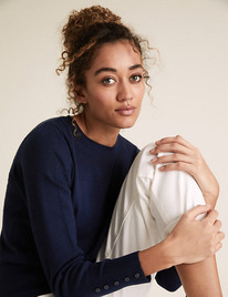 M&S Textured Crew Neck Button Detail Jumper Navy