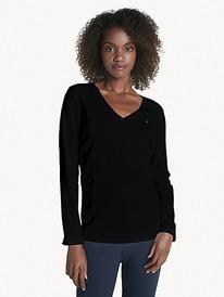 TH ESSENTIAL SOLID V-NECK SWEATER Th Deep Black