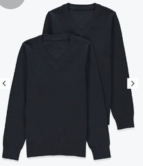 Matalan Kids 2 Pack Navy V-Neck School Jumpers (3-13yrs)���