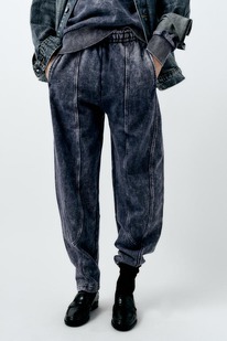 zara PANTALN FELPA CARROT EFECTO LAVADO AZUL / NDIGO