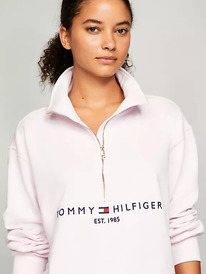 TomH Half-Zip Embroidered Logo Sweatshirt Light Pink