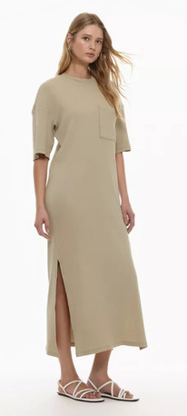 Lefties Faded-effect ribbed dress Khaki