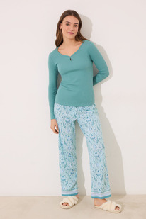 Womensecret Pijama largo verde esmeralda flores
