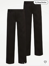 Asda Black Longer Length Half Elastic Boys School Trousers 2 Pack ���