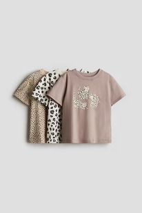 �� 3-pack printed jersey tops Beige/Leopard print
