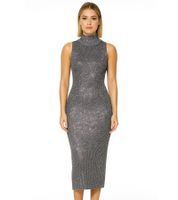 outlet46 Damen Midi-Kleid funkelnd und glänzend armloses Kleid mit Rippenst