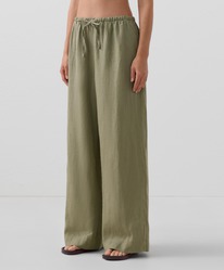 oysho Weite, gerade geschnittene Hose aus 100 % Leinen Ausgeblichenes Khaki